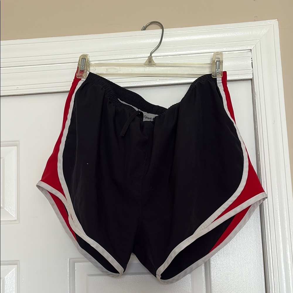 Sport-Tek Black and Red Athletic Shorts with Elastic Waistband